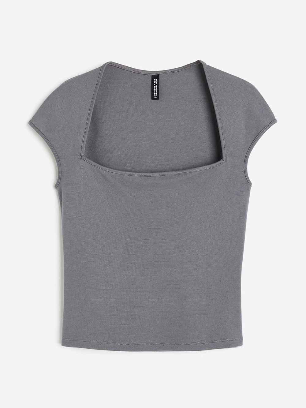 H&M: Women's Gray Solid Knit Square Neck Cap Sleeve Stretch Tee, Size M